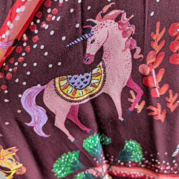 Lez a Lez Boho Burgundy Unicorn Zebra Print Dress Large - Picture 2 of 13